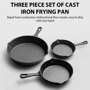 3PCS Cast Iron Frying Pan Pancake Pot Sausage Egg Steak Skillet Kitchen Flat Pan Omelette Cookware Non-coating Oil Splashing Pot