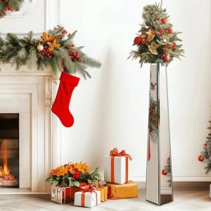 30" Tall Mirrored Floor Vase, Silver Big Vases for Decor