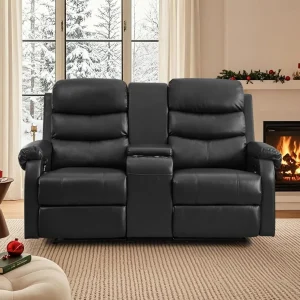 2-Seater Reclining Loveseat – Manual Recliner Sofa with Center Console, Cup Holders & Storage Pockets,