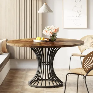 Tribe signs Round Dining Table for 4-6 People, 47-Inch Farmhouse Dinning Room Table Circle Kitchen Table,