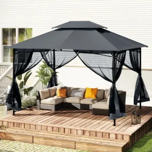 Patio Gazebo with Ventilated Double Roof & Mosquito Netting – Metal Frame & Soft Top