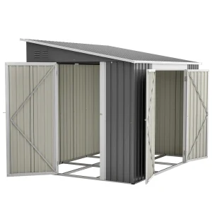 LZBEITEM 6 x 8 FT Metal Outdoor Storage Shed,
 with 2 Lockable Door for Backyard, Patio, Lawn, Gray