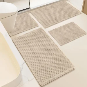 4-PC Waffle Bathroom Mat, Non-Slip Quick Dry Rug Runner